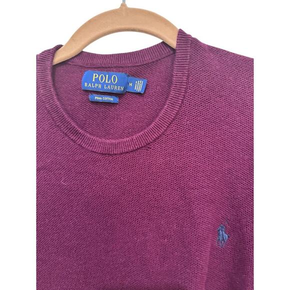 Vintage Polo Ralph Lauren Men's Burgundy 100% Cotton Crew Neck Sweater Size M - Picture 3 of 4